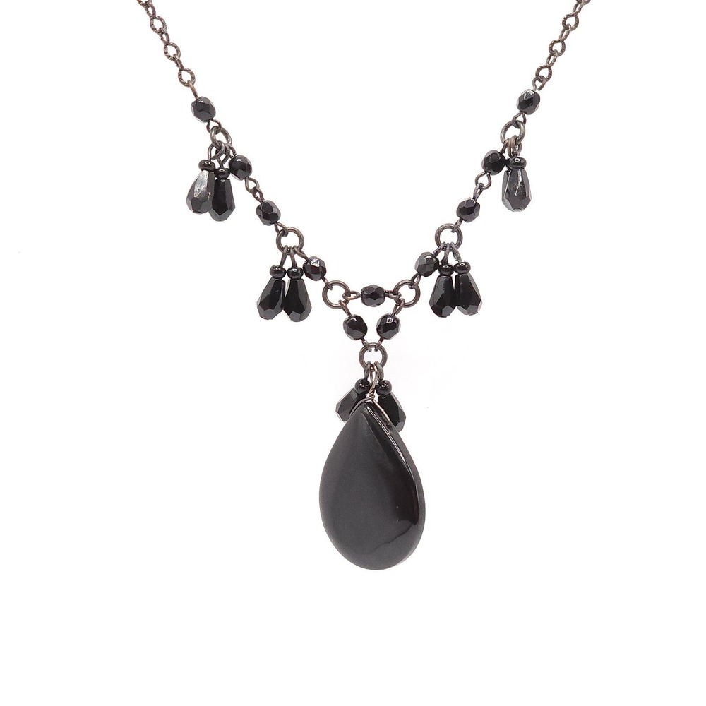 Black Teardrop Statement Necklace Gunmetal Gothic Bib 16-19in